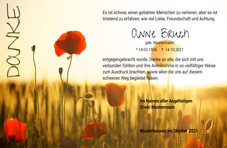 Trauer Danksagungskarten Mohnfeld